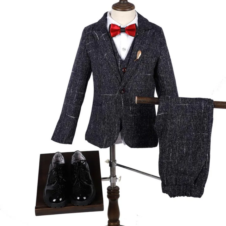 Boys' Black Formal Suit(white dot)  4 piece Dresswear suit set with jacket,shirt,vest and pants