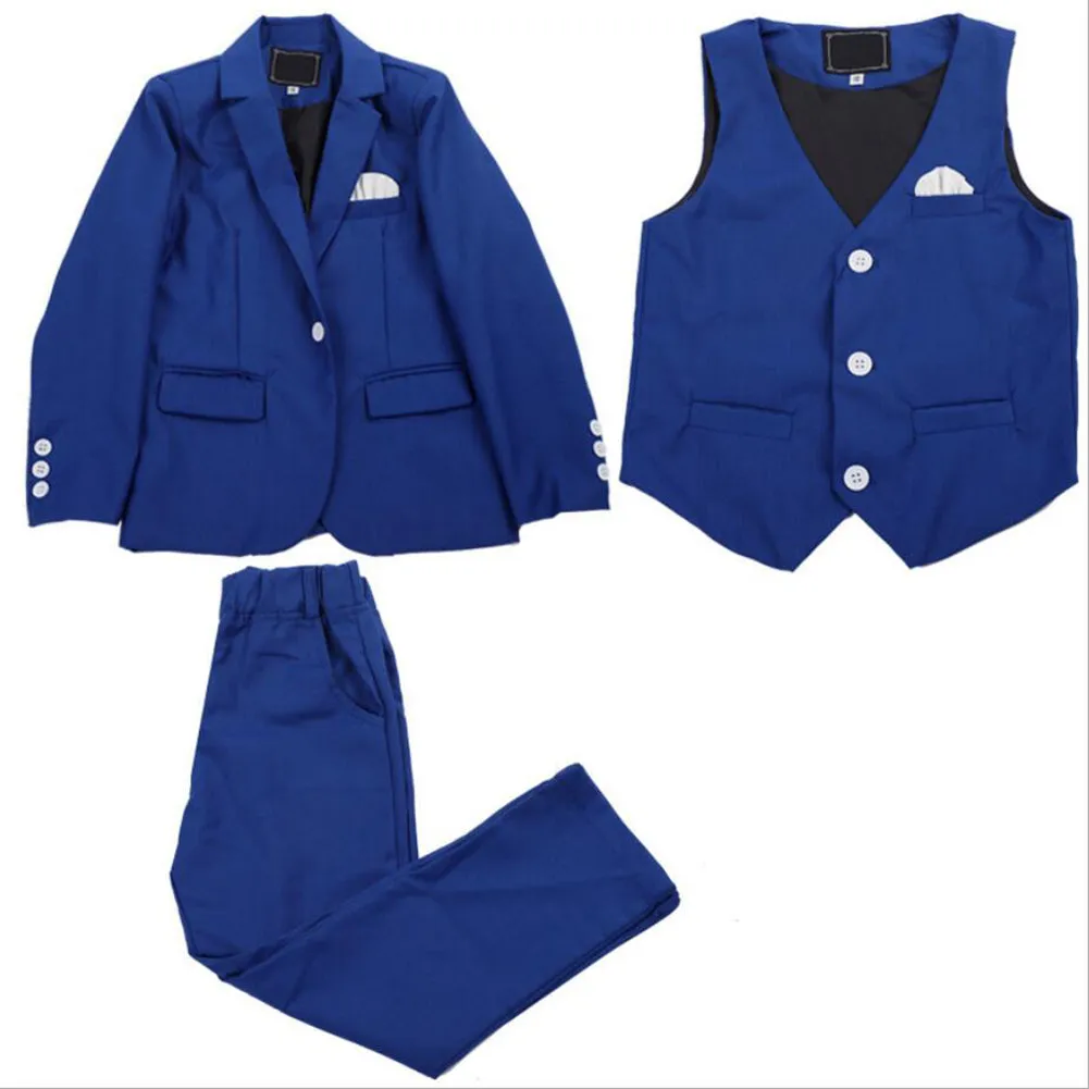 Boys' Blue Formal Suit  3 piece Dresswear suit set with jacket,vest and pants
