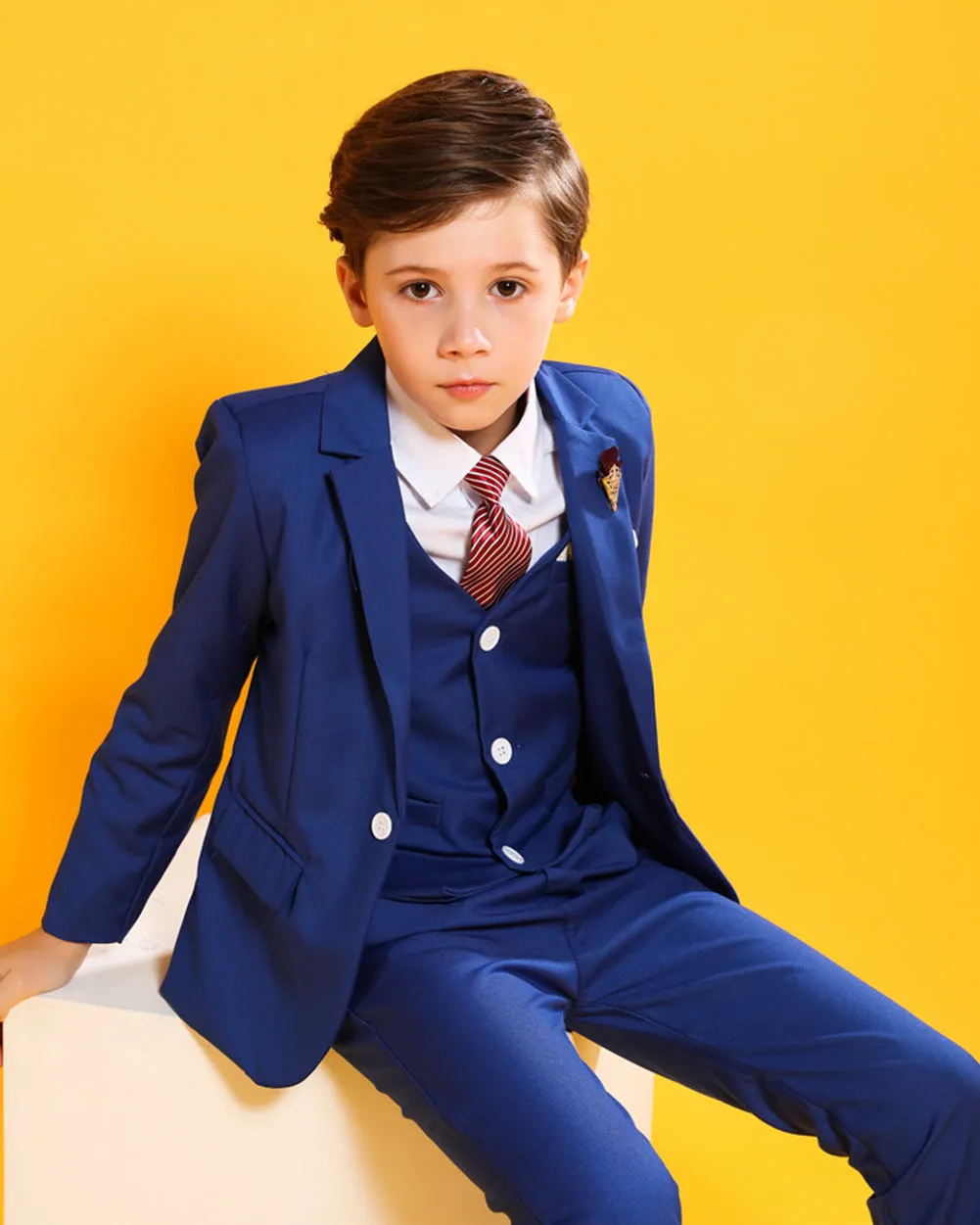 Boys' Blue Formal Suit  3 piece Dresswear suit set with jacket,vest and pants