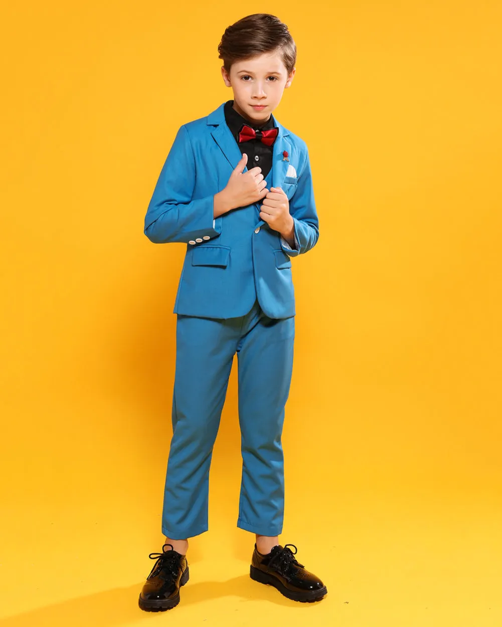 Boys' Blue Formal Suit  3 piece Dresswear suit set with jacket,vest and pants