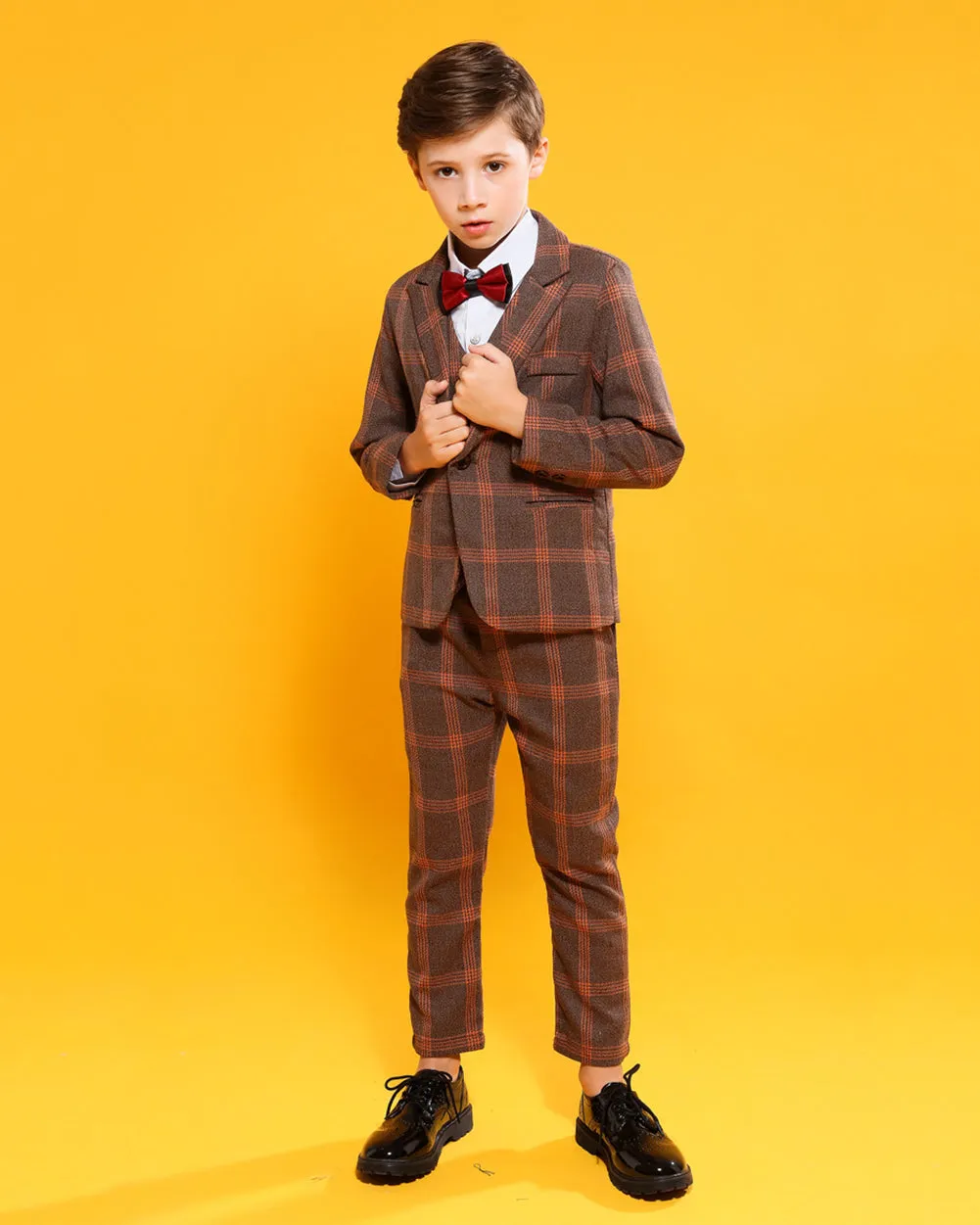 Boys' Khaki Formal Suit  4 piece Dresswear suit set with jacket,shirt,vest and pants