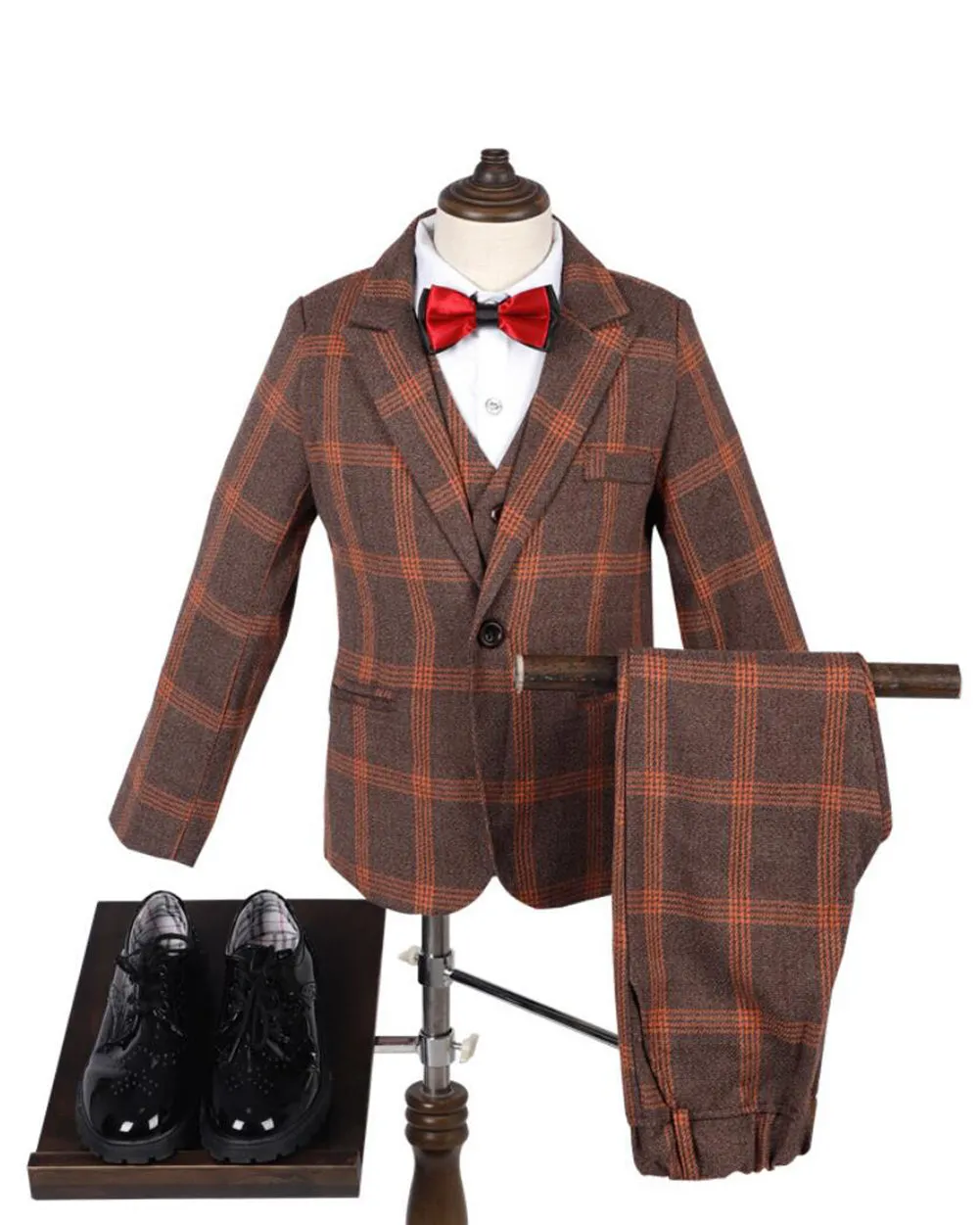 Boys' Khaki Formal Suit  4 piece Dresswear suit set with jacket,shirt,vest and pants