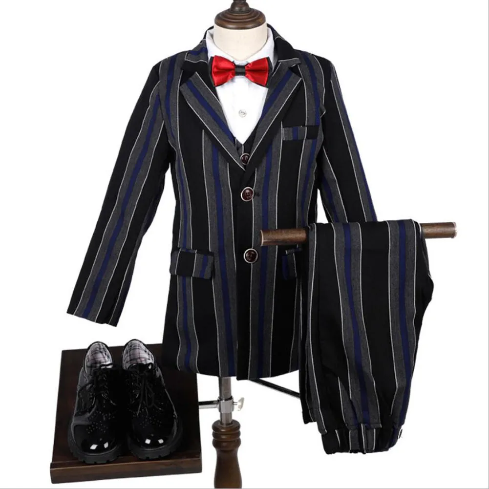 Boys' stripy Formal Suit  4 piece Dresswear suit set with jacket,shirt,pants and vest