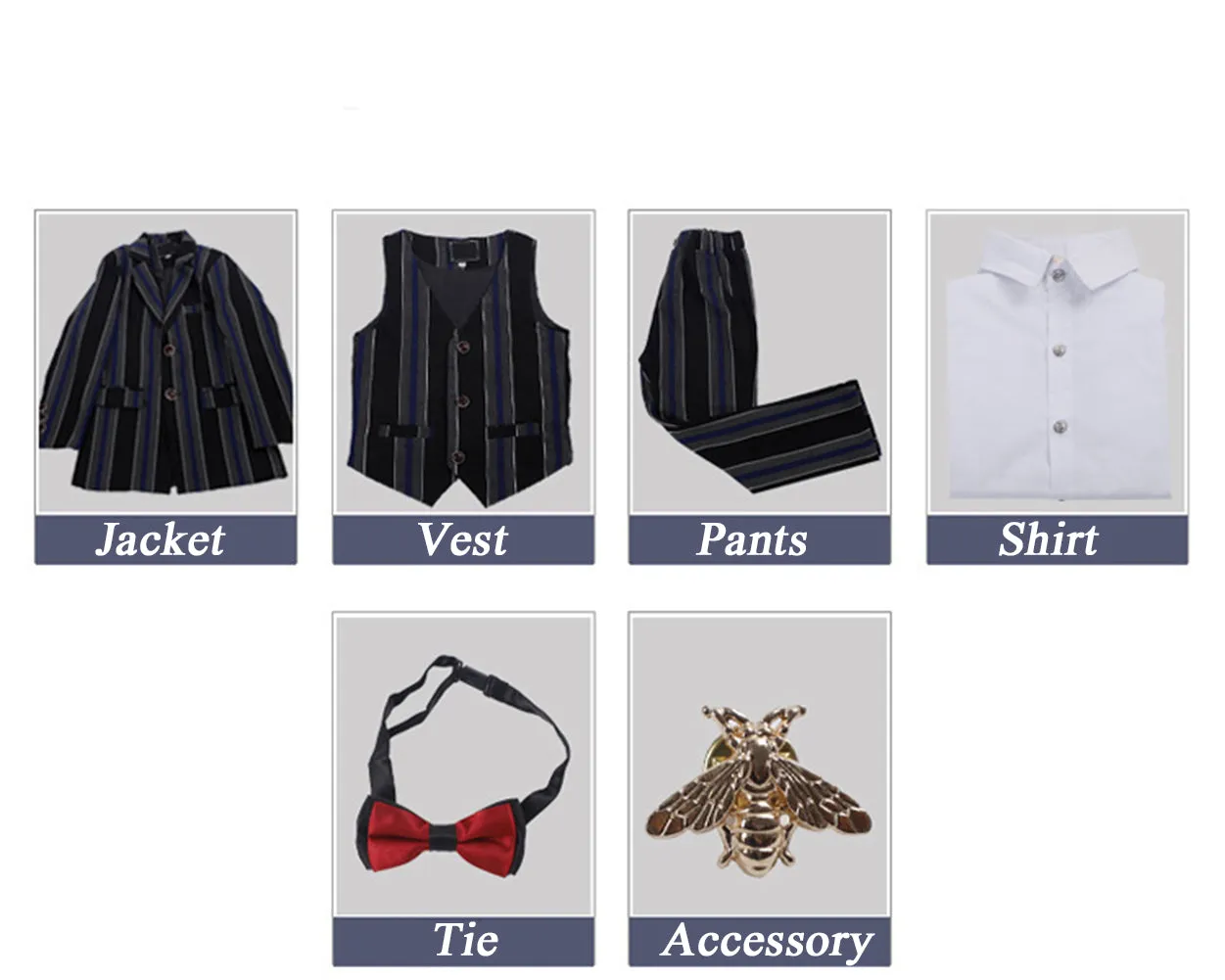 Boys' stripy Formal Suit  4 piece Dresswear suit set with jacket,shirt,pants and vest