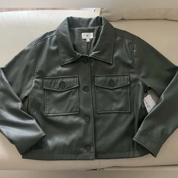 BP. Faux Leather Crop Shirt Jacket in Green Beetle color From Nordstrom NWT M