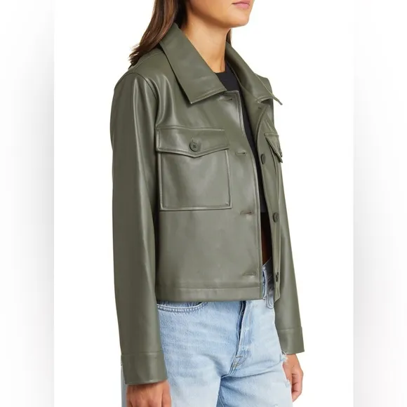 BP. Faux Leather Crop Shirt Jacket in Green Beetle color From Nordstrom NWT M