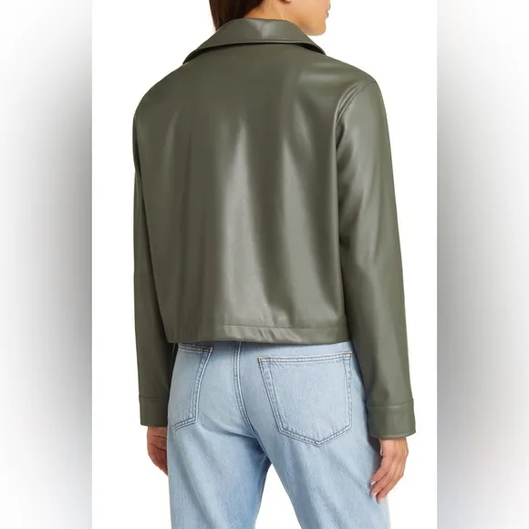 BP. Faux Leather Crop Shirt Jacket in Green Beetle color From Nordstrom NWT M