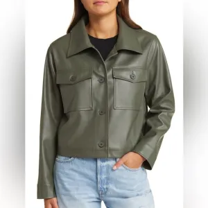 BP. Faux Leather Crop Shirt Jacket in Green Beetle color From Nordstrom NWT M