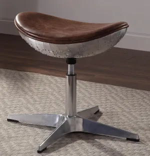 Brancaster Retro Brown Top Grain Leather & Aluminum Stool