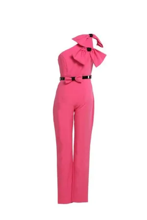 Bright Pink Solid Bow Accents Jumpsuit