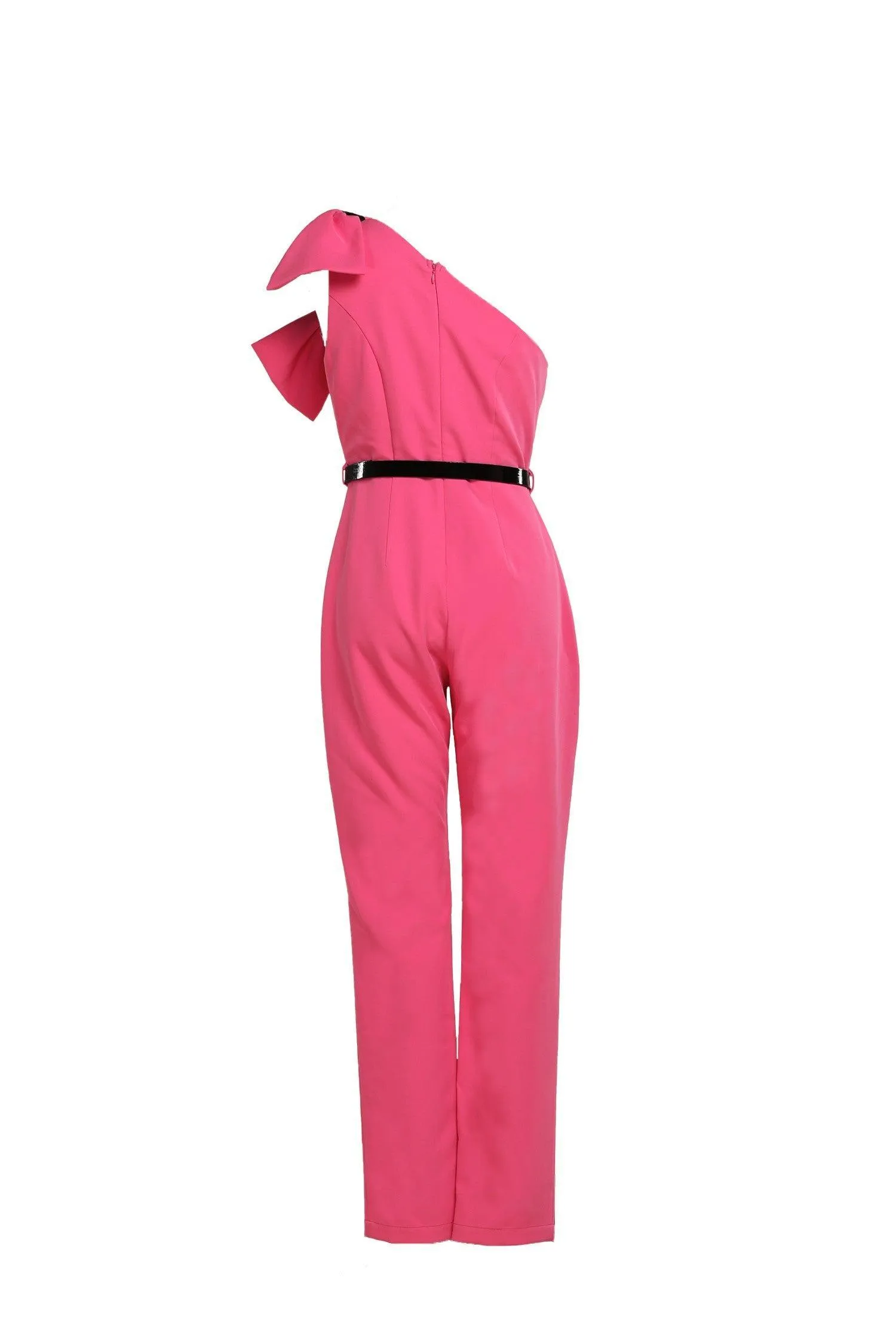Bright Pink Solid Bow Accents Jumpsuit