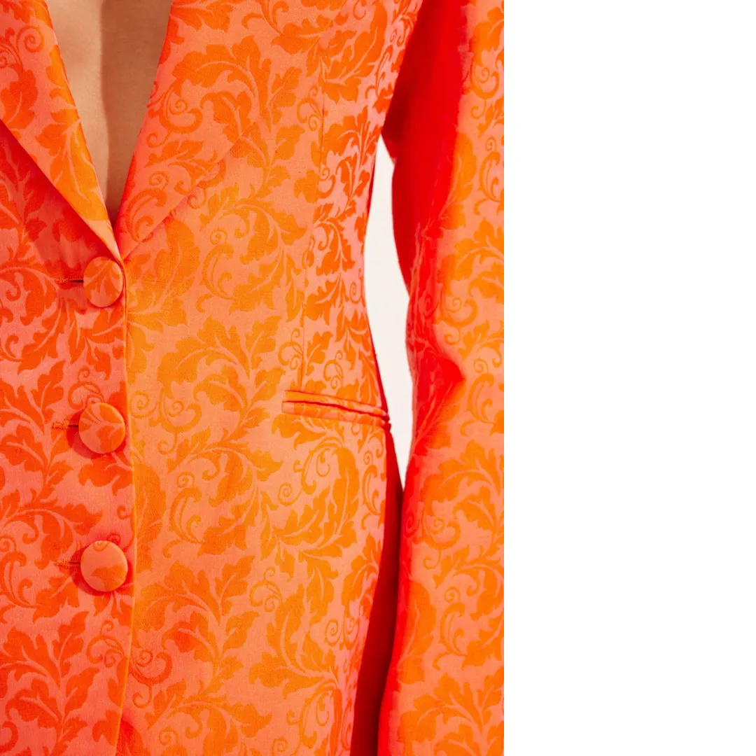 Brocade Print 2 Pc. Suit - Orange