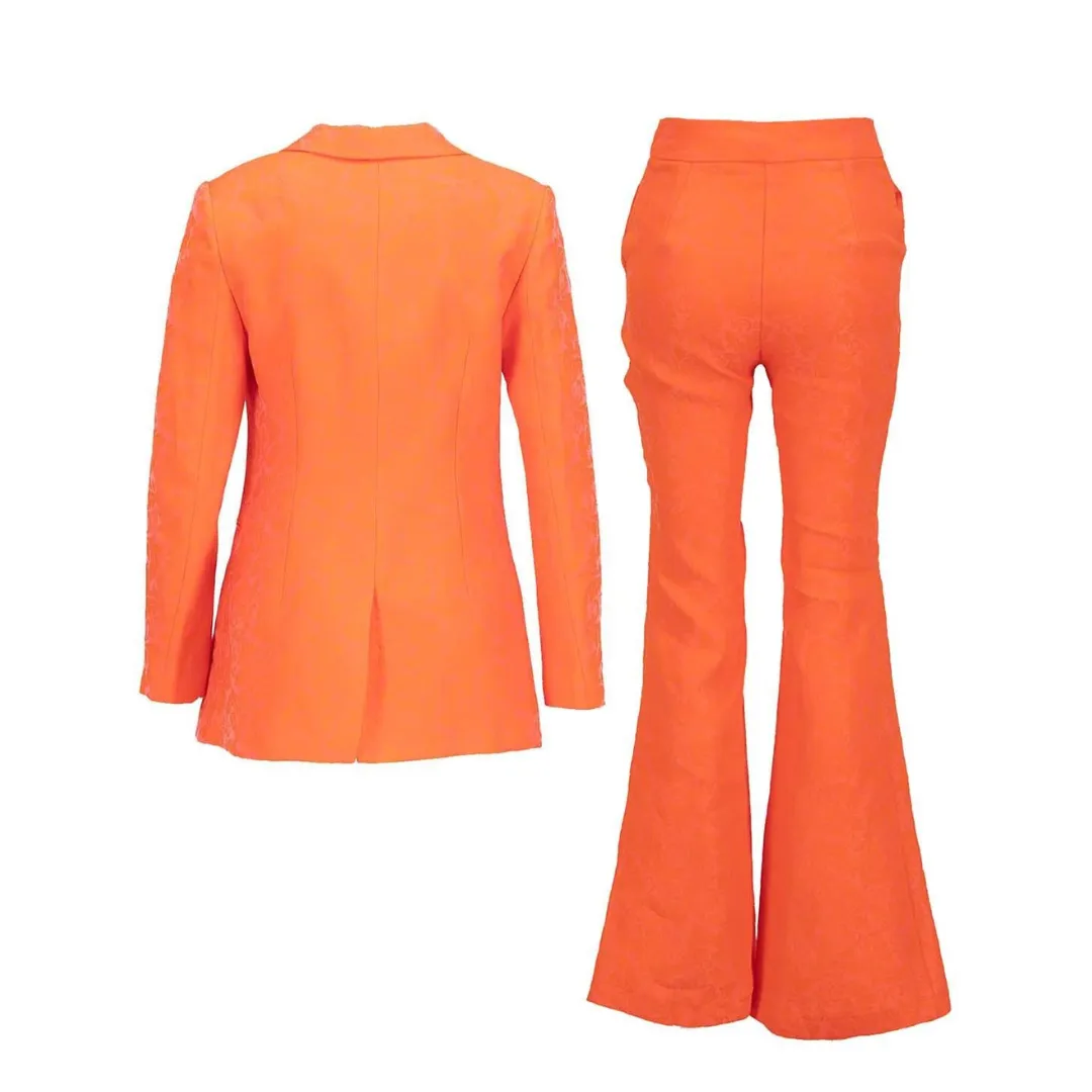Brocade Print 2 Pc. Suit - Orange