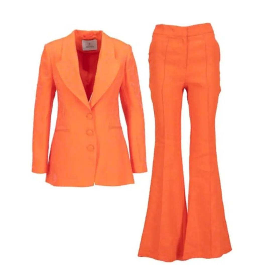 Brocade Print 2 Pc. Suit - Orange