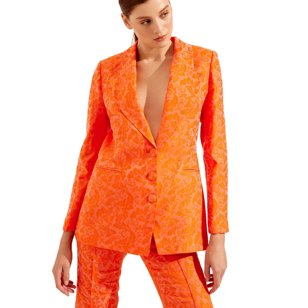 Brocade Print 2 Pc. Suit - Orange