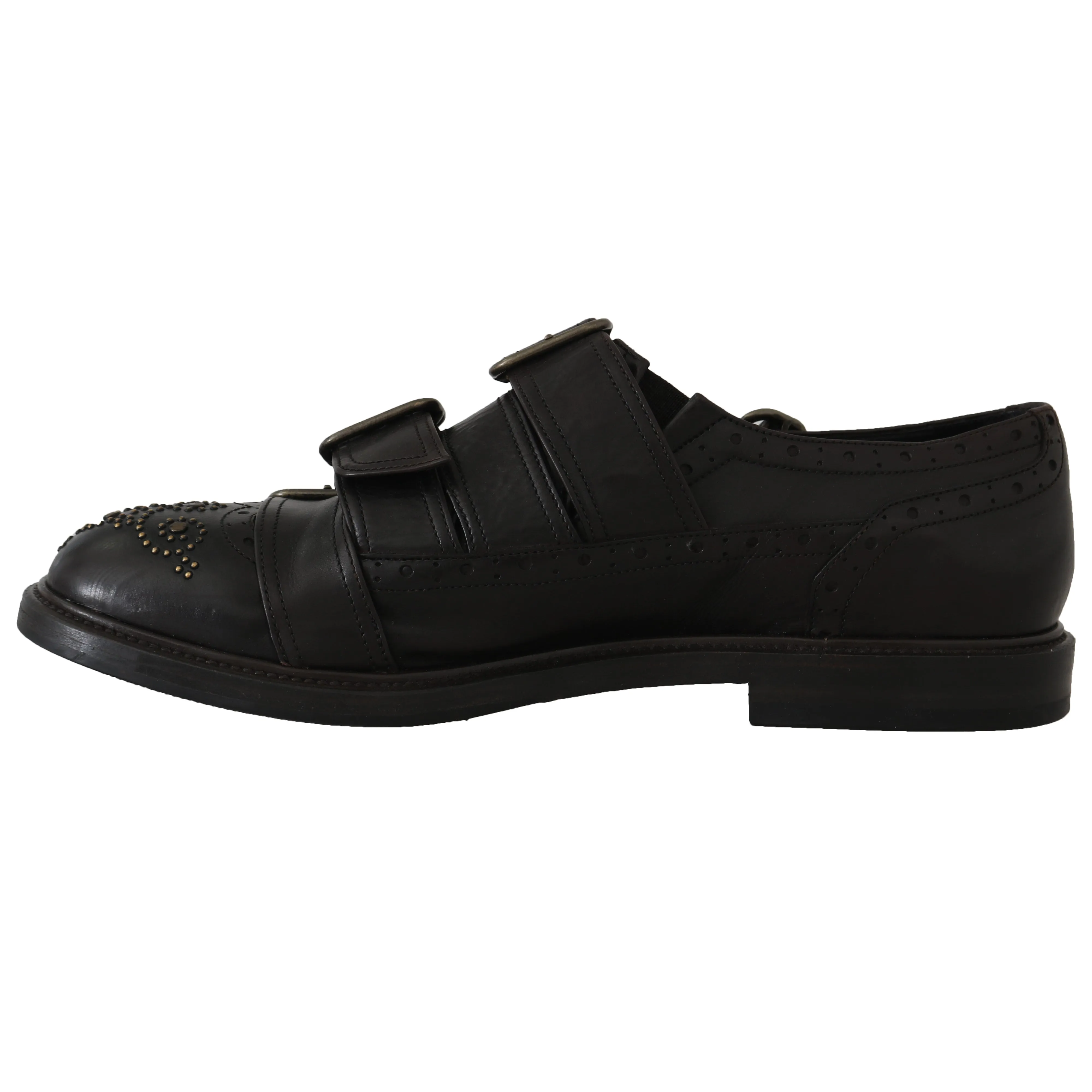 Brown Leather Buckle Monkstrap Studs Shoes