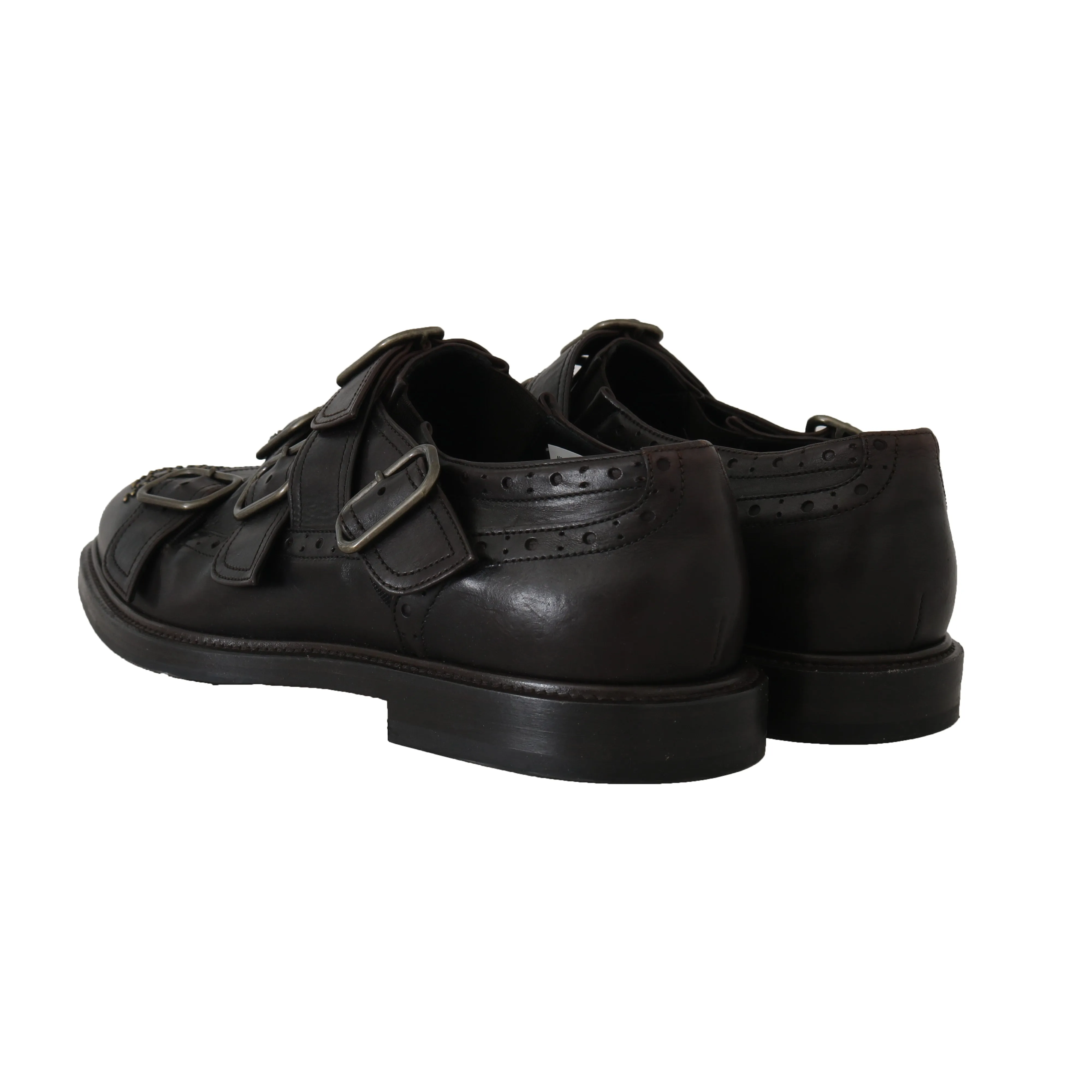 Brown Leather Buckle Monkstrap Studs Shoes