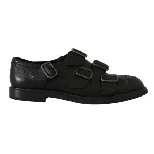 Brown Leather Buckle Monkstrap Studs Shoes