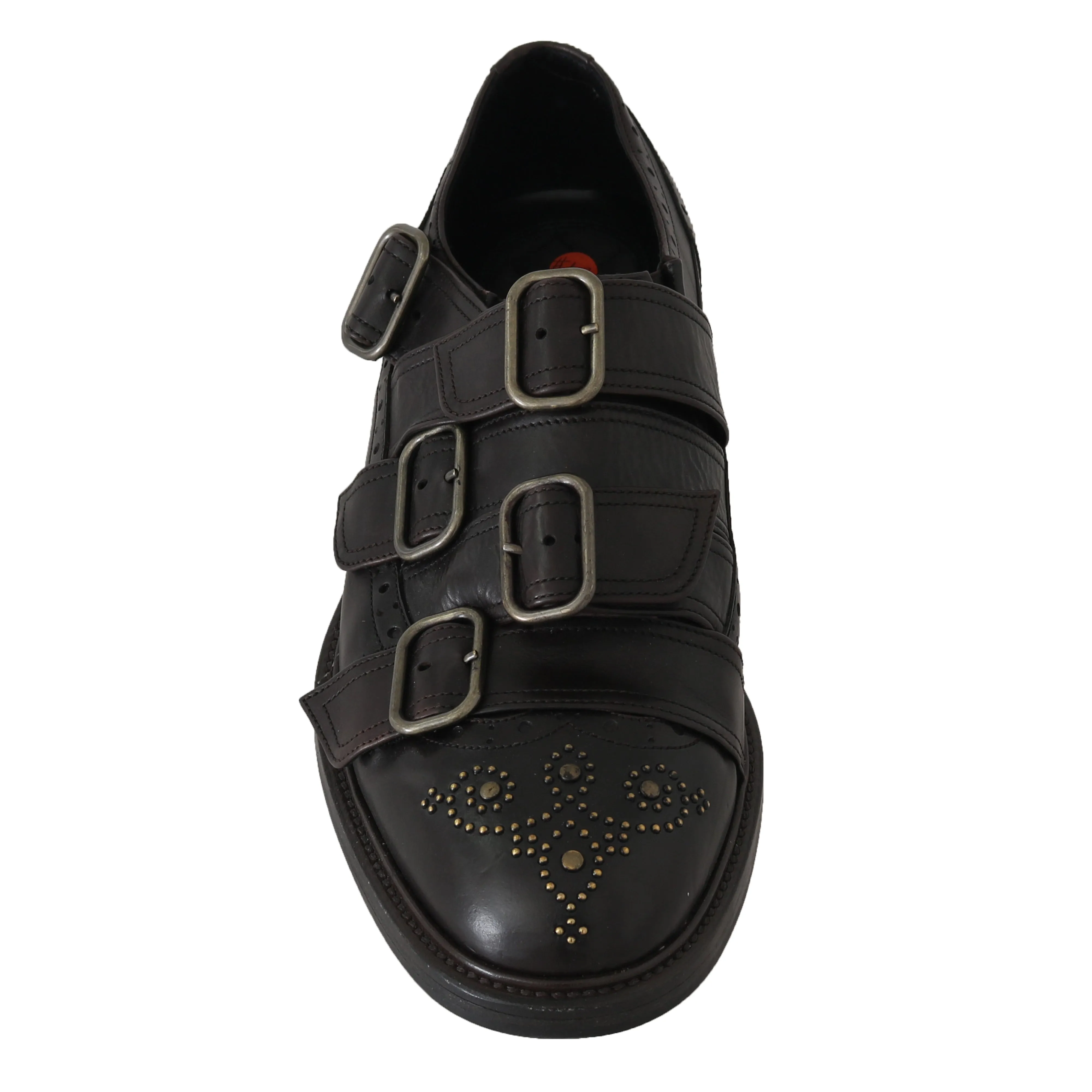 Brown Leather Buckle Monkstrap Studs Shoes