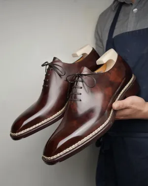 Brown Leather Mariselle Whole Cut White Stitched Oxfords - Formal Shoes