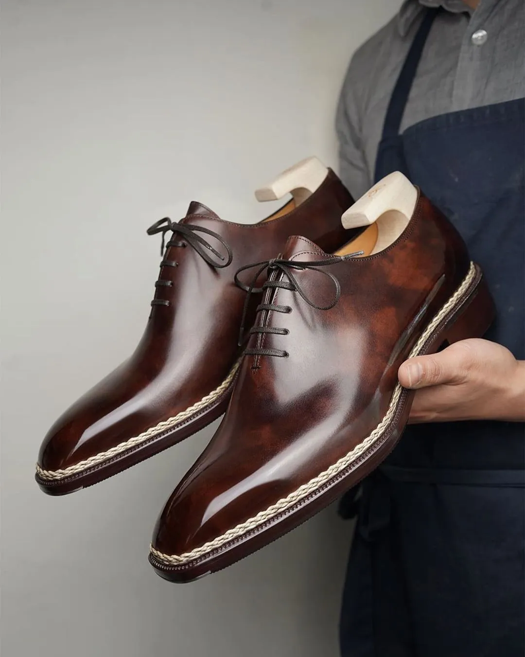 Brown Leather Mariselle Whole Cut White Stitched Oxfords - Formal Shoes