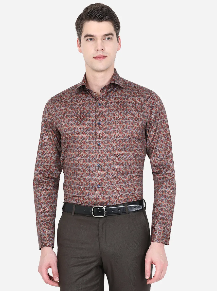 Brown Printed Slim Fit Party Wear Shirt | Wyre