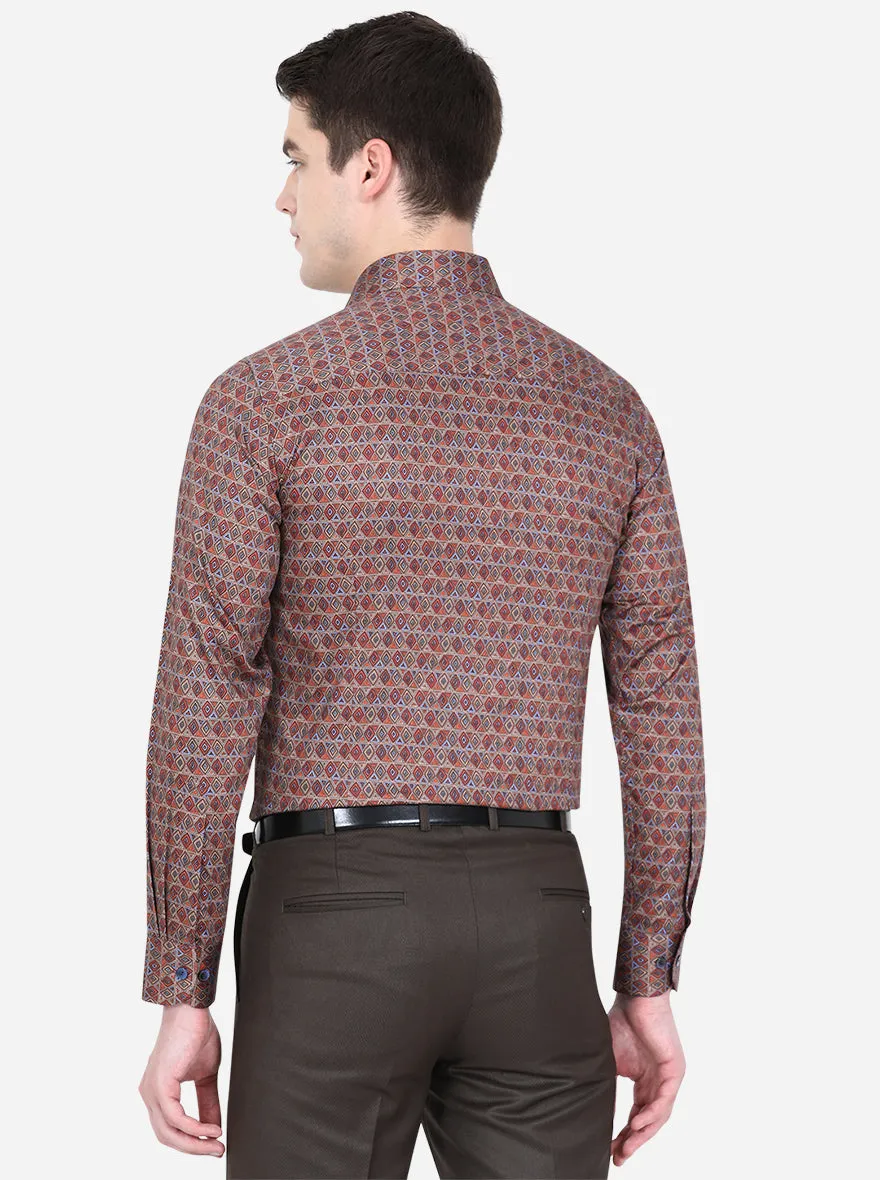Brown Printed Slim Fit Party Wear Shirt | Wyre