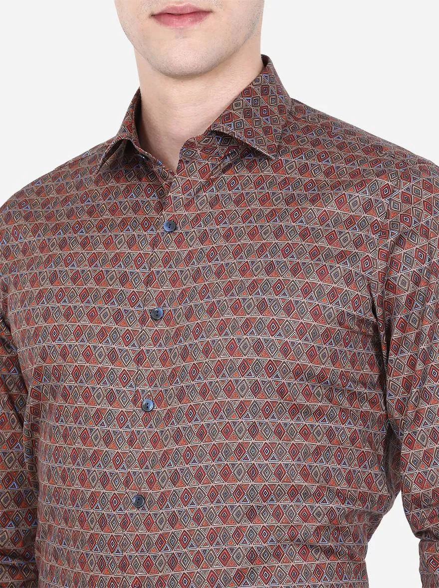 Brown Printed Slim Fit Party Wear Shirt | Wyre
