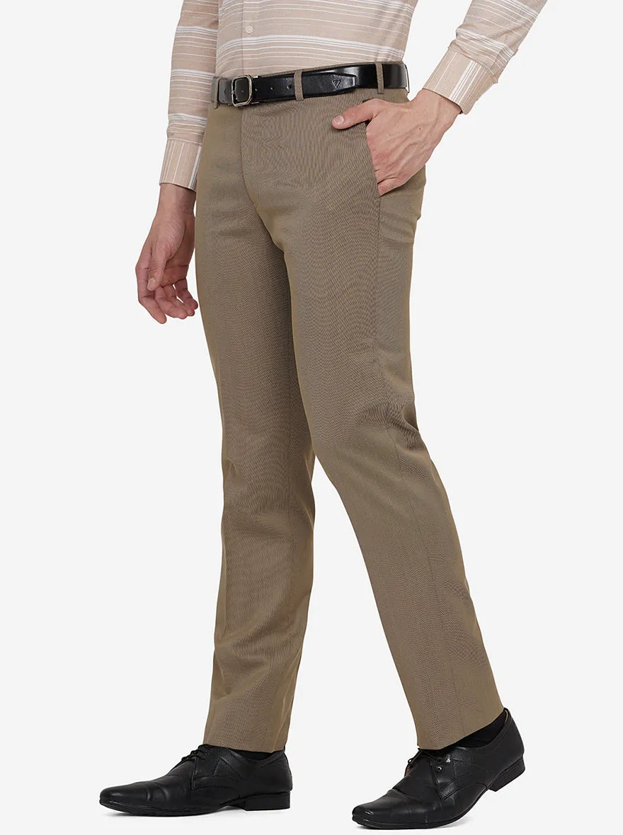 Brown Solid Slim Fit Formal Trouser | Greenfibre