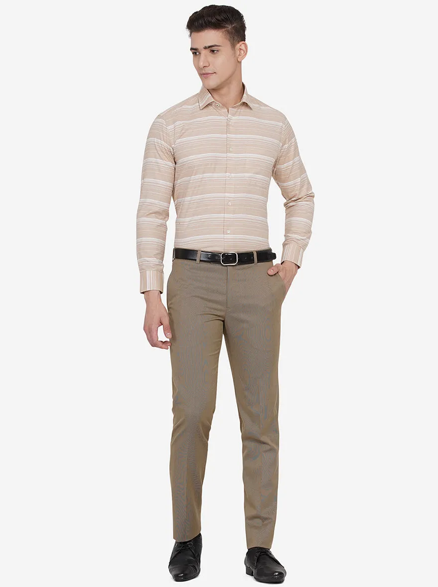 Brown Solid Slim Fit Formal Trouser | Greenfibre