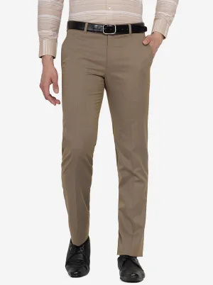 Brown Solid Slim Fit Formal Trouser | Greenfibre
