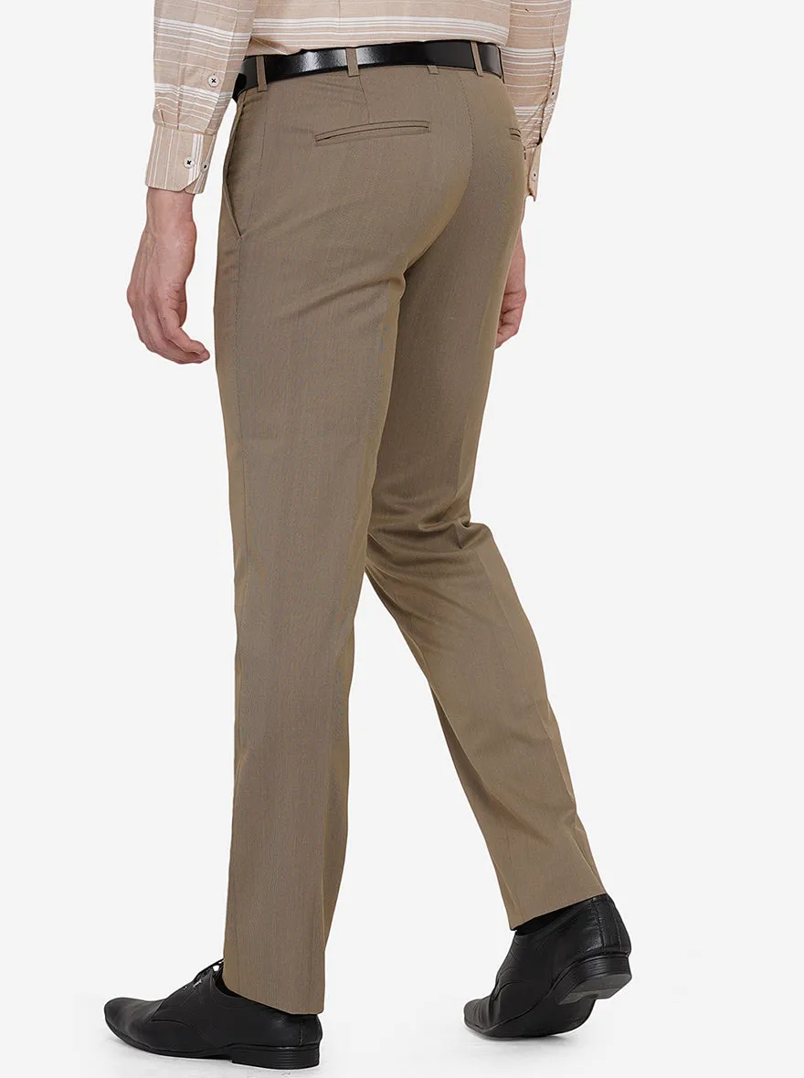 Brown Solid Slim Fit Formal Trouser | Greenfibre