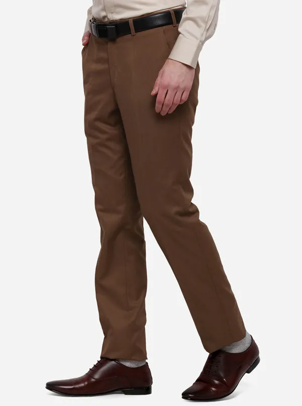 Brown Solid Slim Fit Formal Trouser | Greenfibre