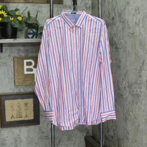 Bugatchi Mens Classic Fit Striped 100% Cotton Dress Shirt Blue Pink Multi XL