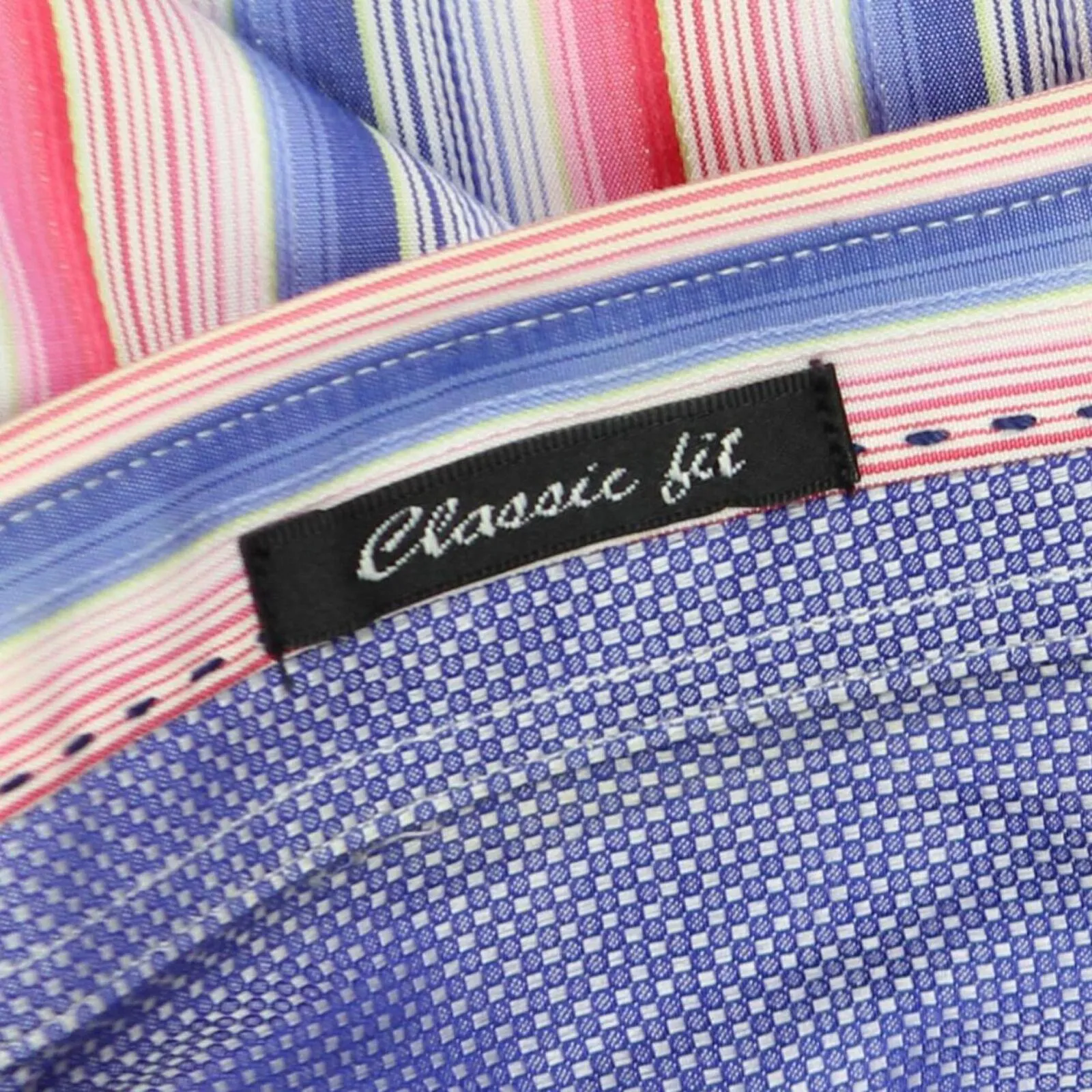 Bugatchi Mens Classic Fit Striped 100% Cotton Dress Shirt Blue Pink Multi XL