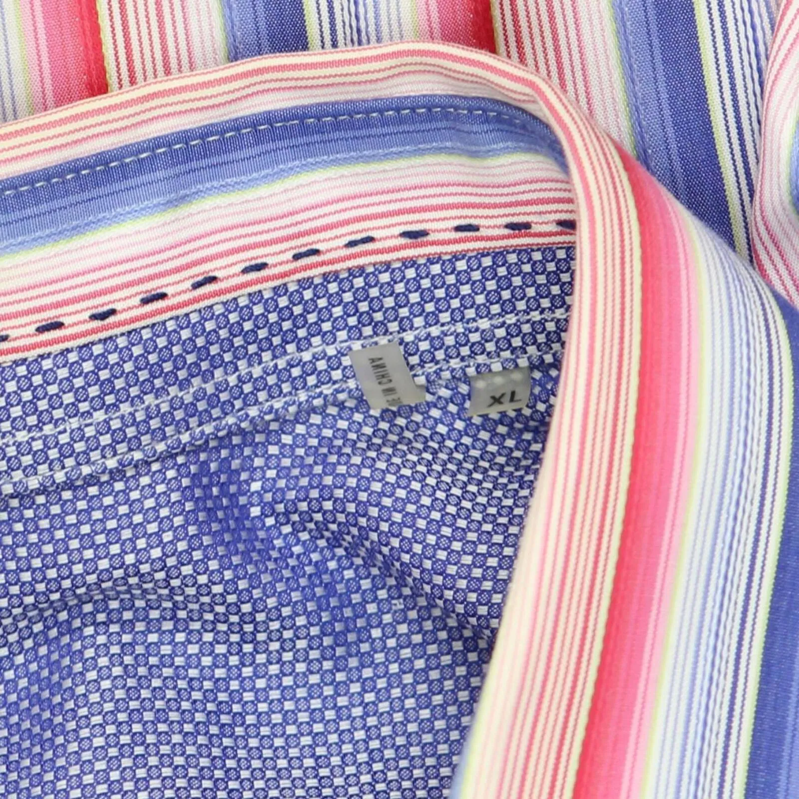 Bugatchi Mens Classic Fit Striped 100% Cotton Dress Shirt Blue Pink Multi XL