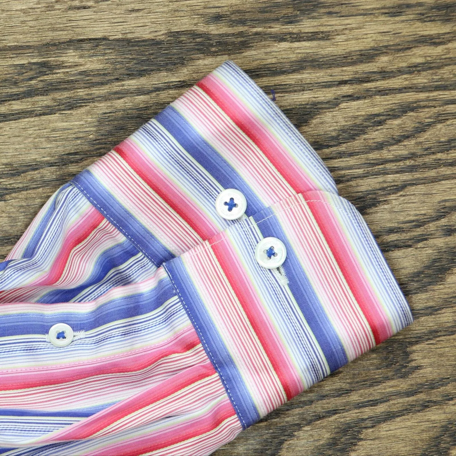 Bugatchi Mens Classic Fit Striped 100% Cotton Dress Shirt Blue Pink Multi XL