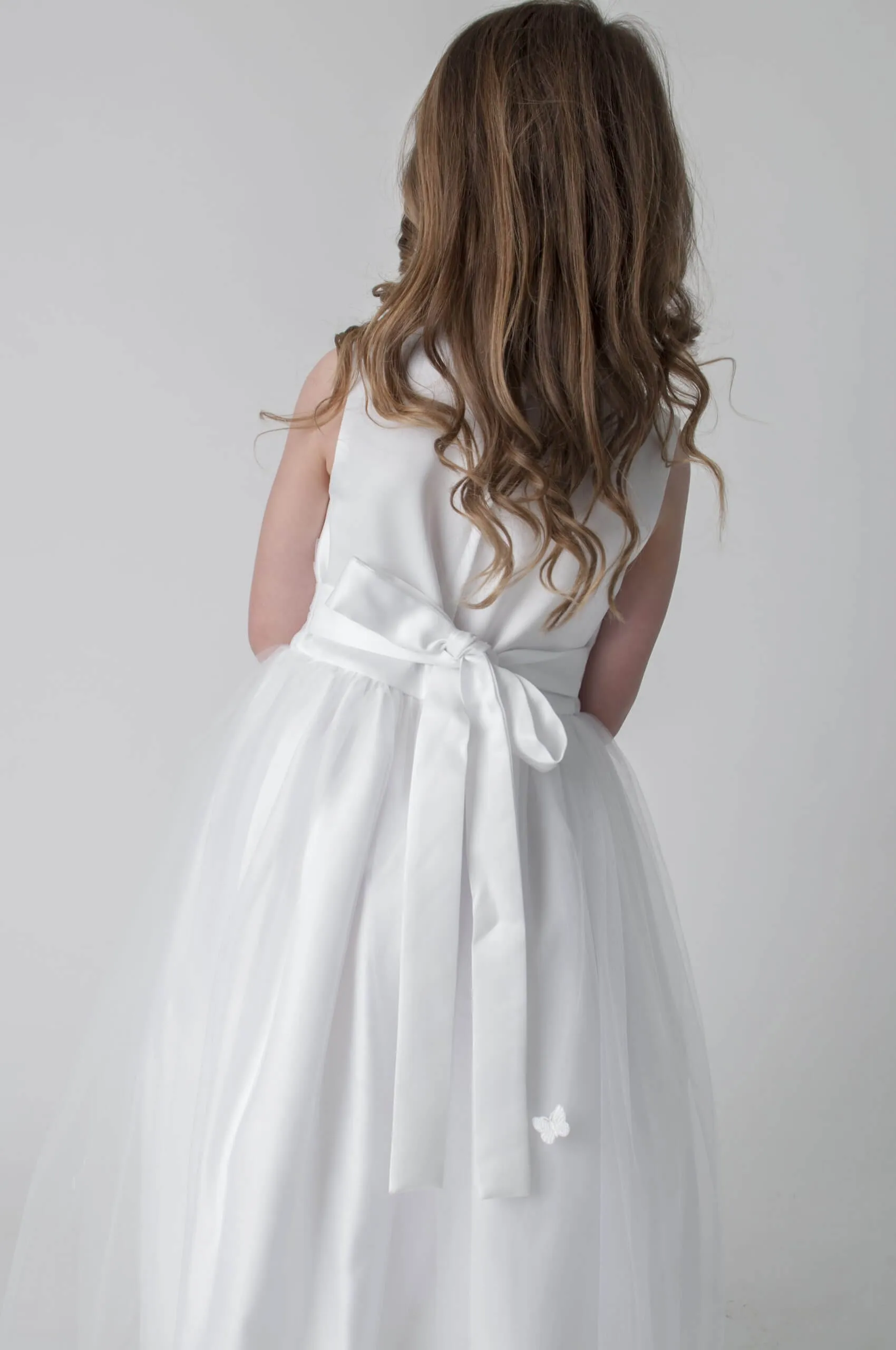 Butterflies Flower Girl Dress - with Petal Bag - White