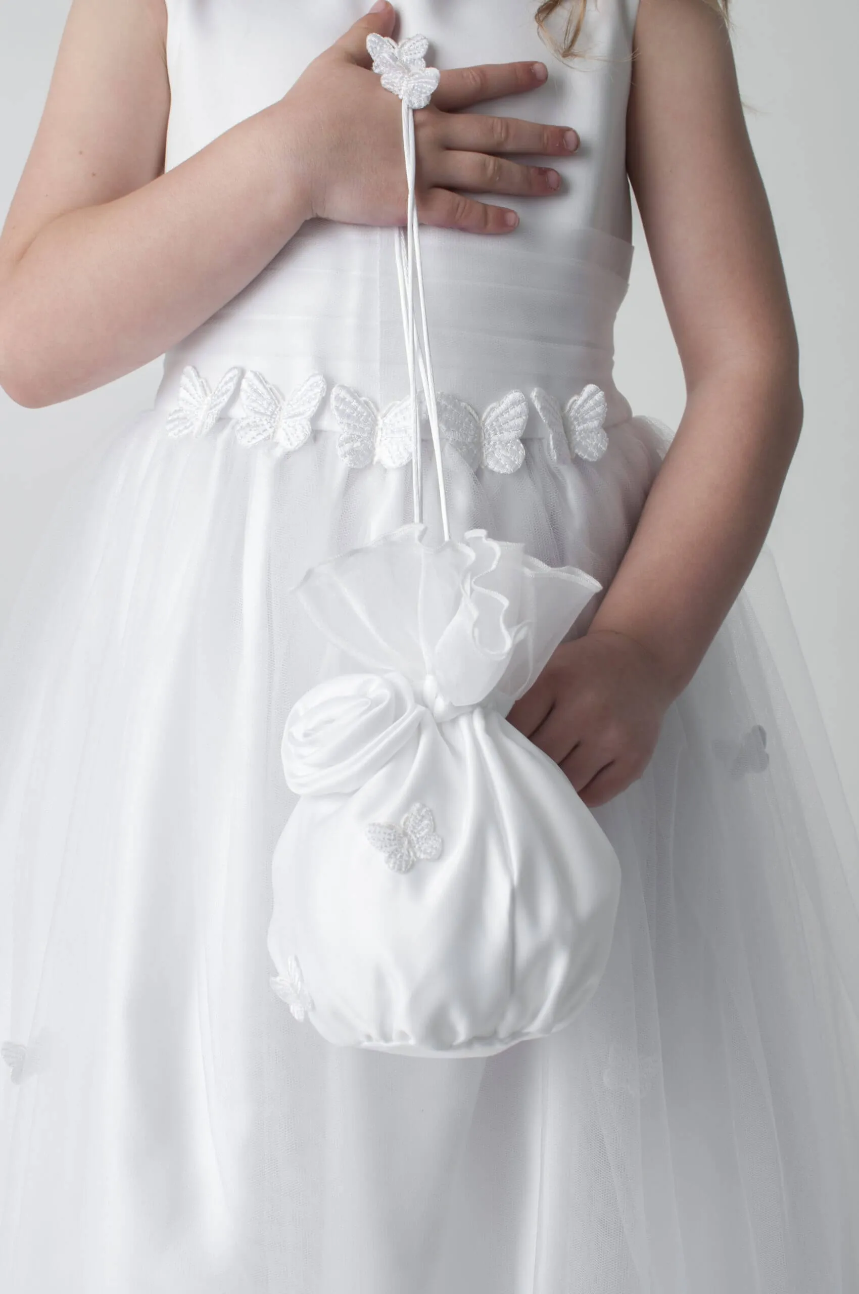 Butterflies Flower Girl Dress - with Petal Bag - White
