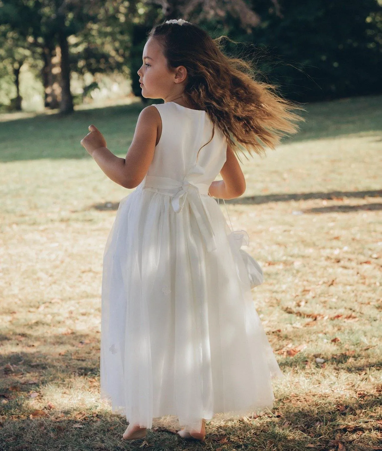 Butterflies Flower Girl Dress - with Petal Bag - White