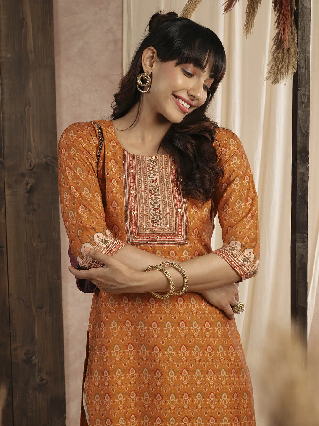 Buy Mustard Muslin Kurta for Women's Comfort Fit Casual Wear - Zola