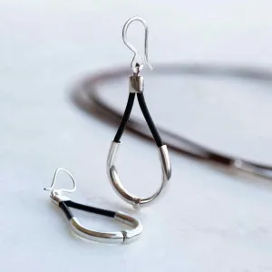 Calista - Black Leather & Sterling Silver Horseshoe Earring