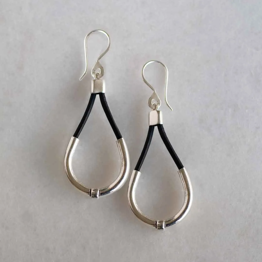 Calista - Black Leather & Sterling Silver Horseshoe Earring