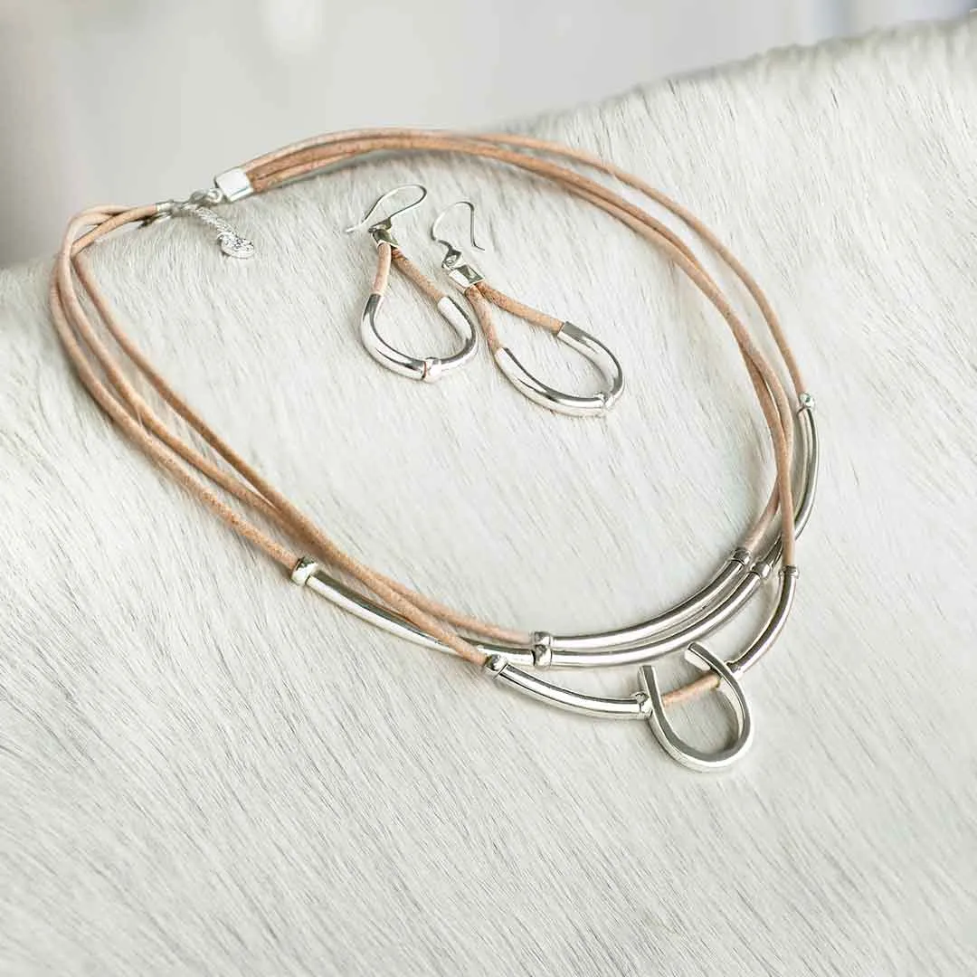 Calista - Natural Leather & Sterling Silver Horseshoe Earring