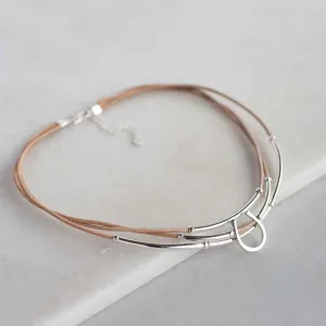 Calista - Natural Leather and Sterling Silver Cord Horseshoe Pendant Necklace