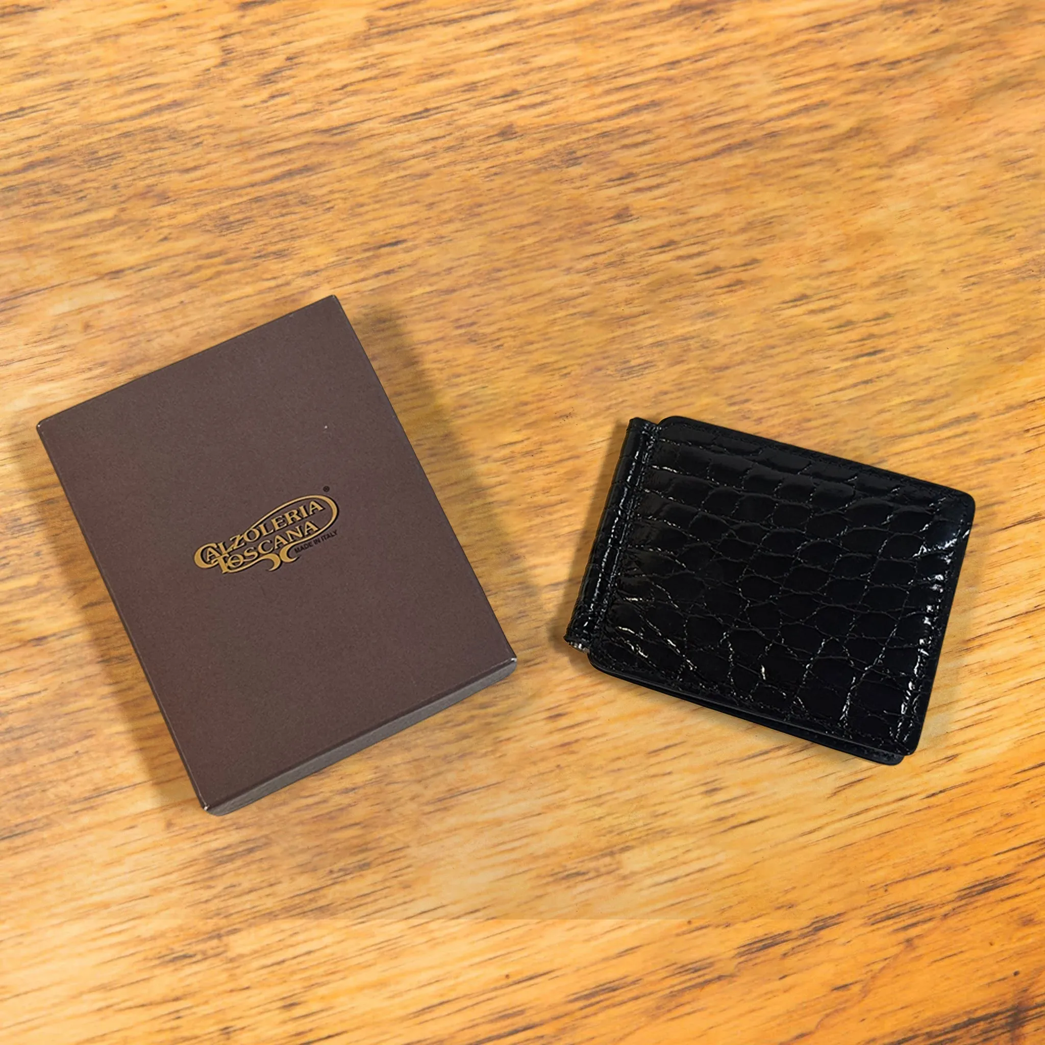 Calzoleria Toscana Beid Crocodile Money Clip Wallet - Black