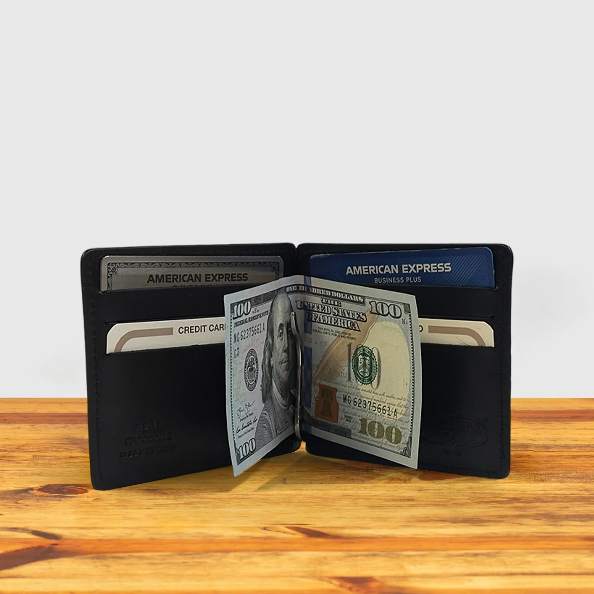 Calzoleria Toscana Beid Crocodile Money Clip Wallet - Black