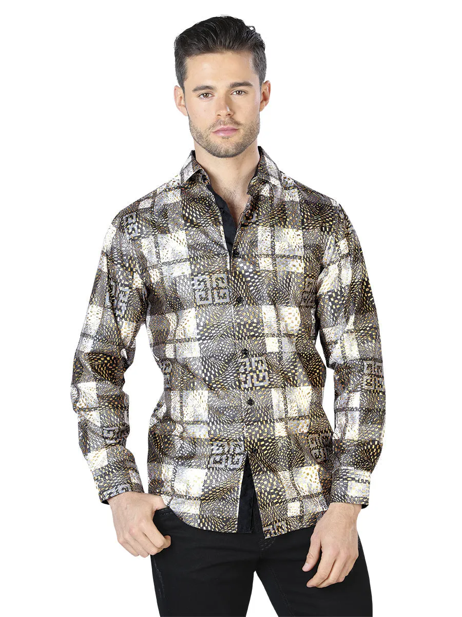 Camisa Casual Manga Larga Estampada Negro/Amarillo para Hombre 'El Señor de los Cielos' - ID: 44008