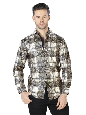 Camisa Casual Manga Larga Estampada Negro/Amarillo para Hombre 'El Señor de los Cielos' - ID: 44008