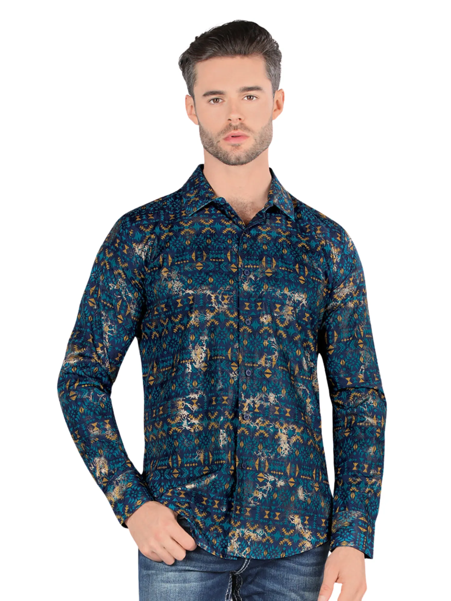 Camisa Casual Manga Larga Estampada para Hombre 'Montero' - ID: 0451